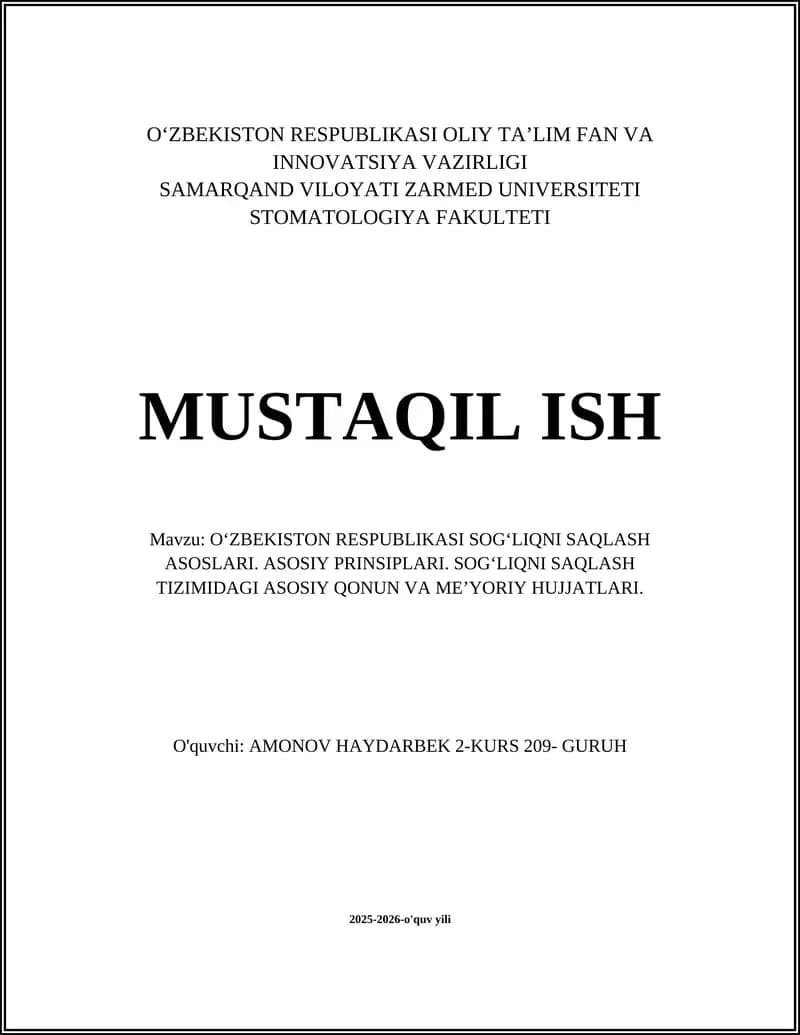 O‘zbekiston Respublikasi Sog‘liqni Saqlash Asoslari