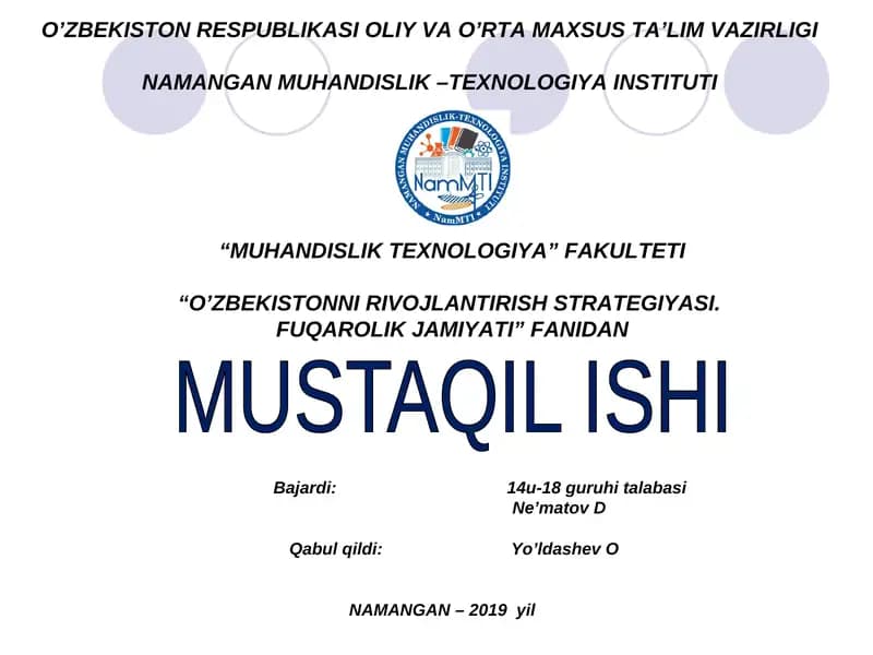 O’ZBEKISTONNI RIVOJLANTIRISH STRATEGIYASI. FUQAROLIK JAMIYATI