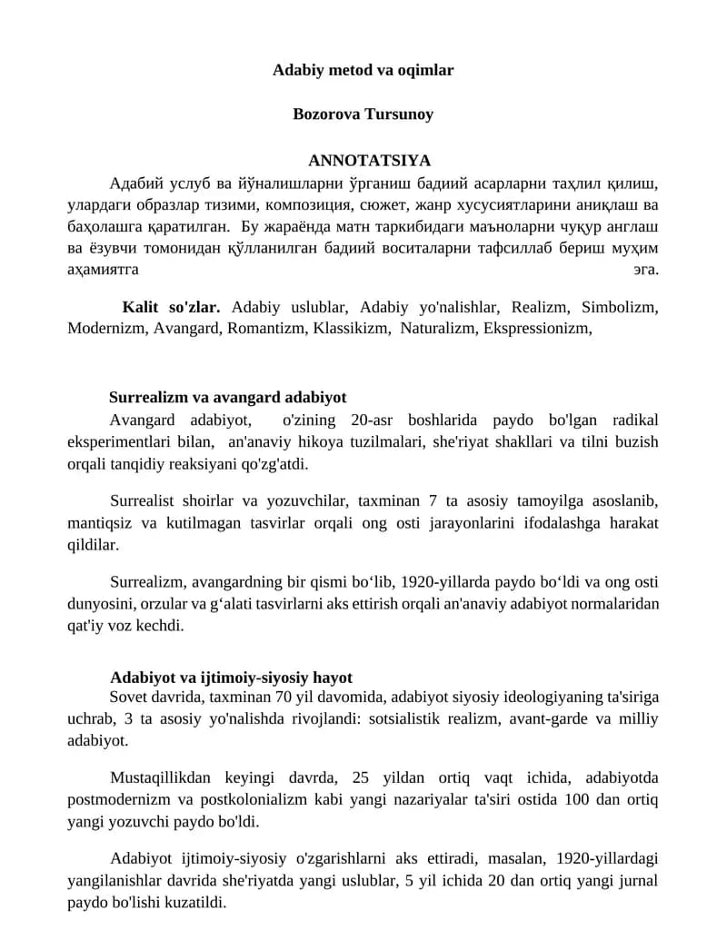 Adabiy metod va oqimlar