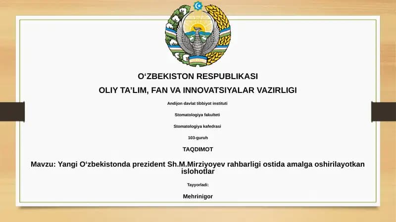 Yangi O'zbekiston: Prezident Sh.M. Mirziyoyev rahbarligidagi islohotlar