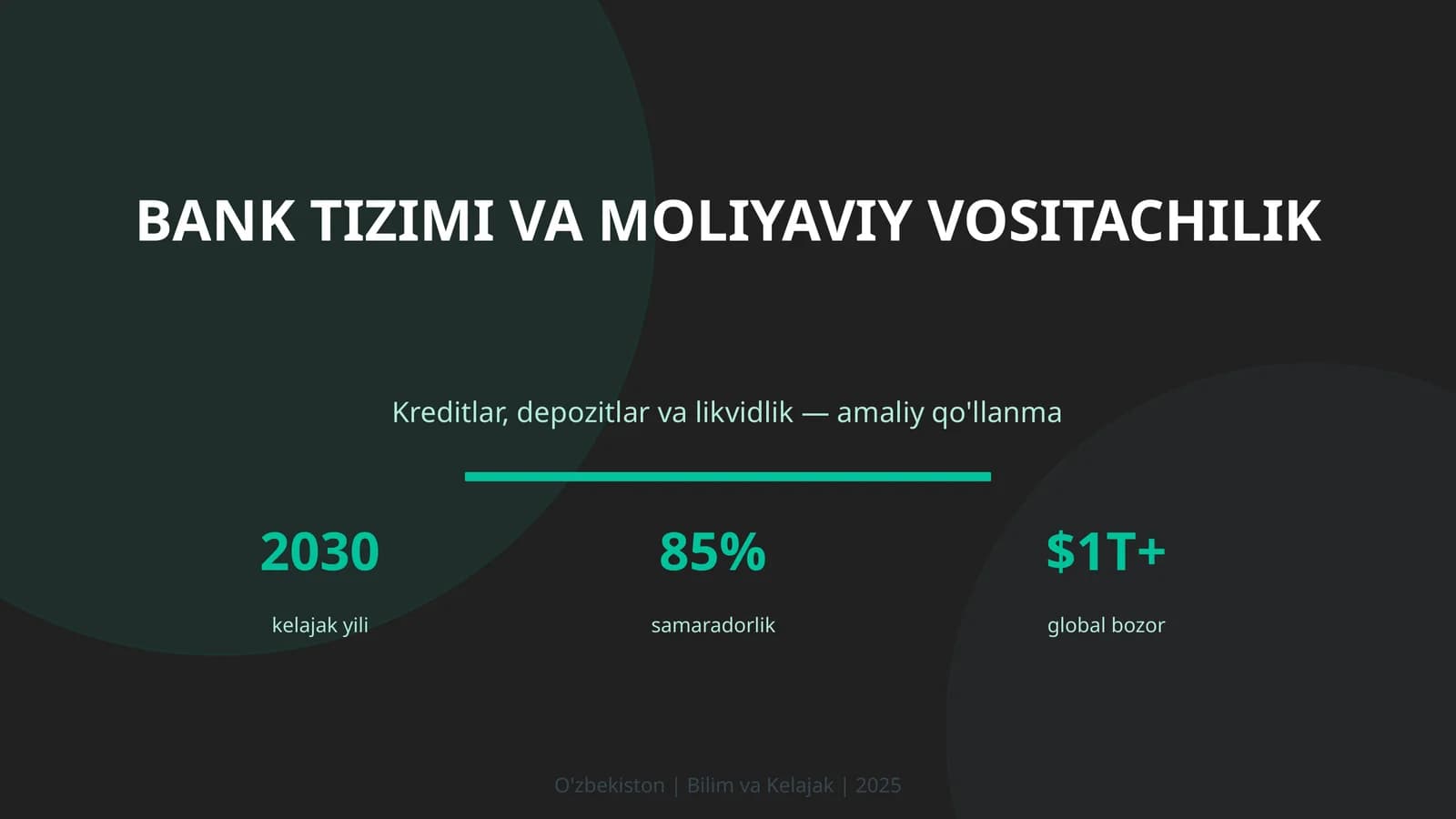 Bank Tizimi va Maliyaviy Vositachilik - Kreditlar, Depozitlar va Likvidlik