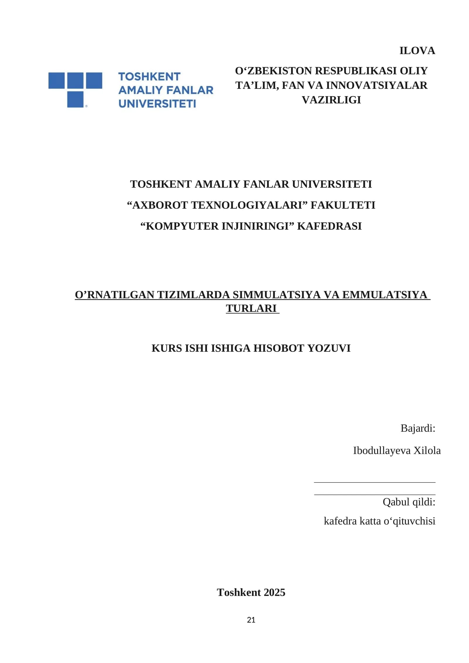 TIZIMLARDA SIMMULATSIYA VA EMMULATSIYA TURLARI