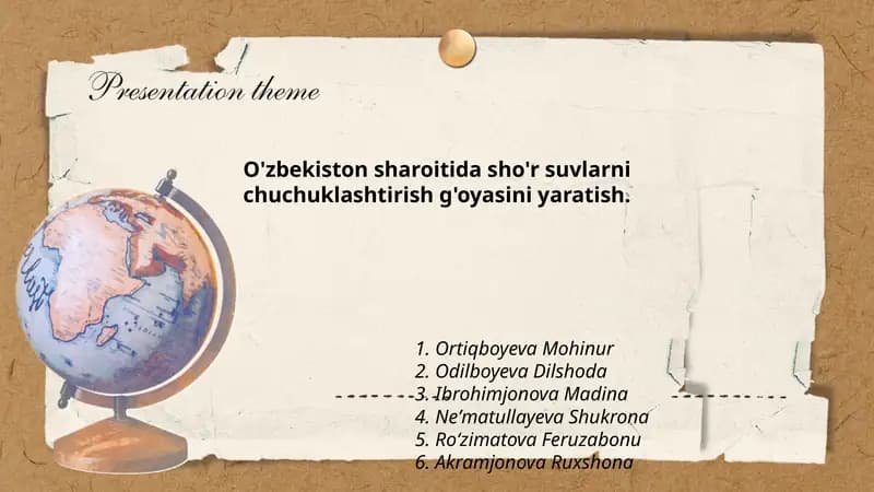O'zbekiston sharoitida sho'r suvlarni chuchuklashtirish g'oyasini yaratish