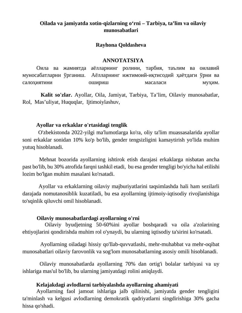 Ayollar va erkaklar o'rtasidagi tenglik