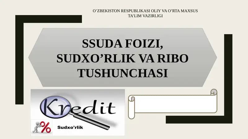 SUDXO’RLIK VA RIBO TUSHUNCHASI