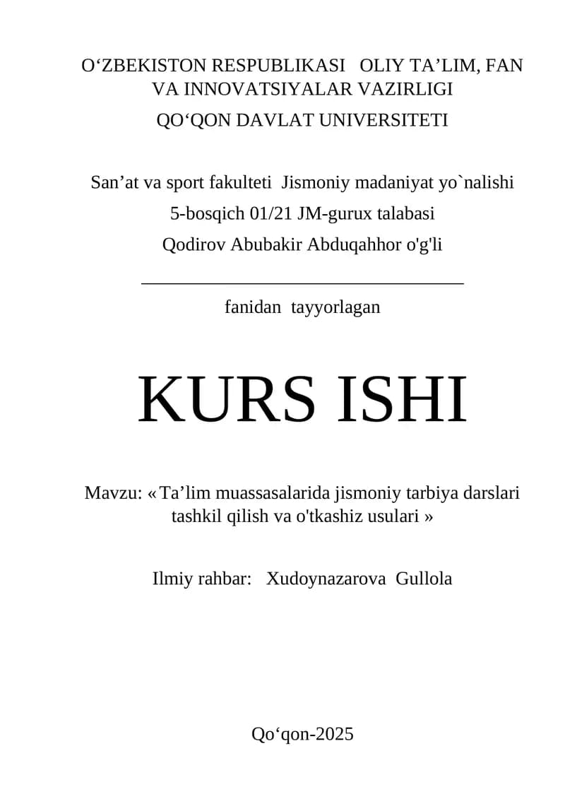 Ta’lim muassasalarida jismoniy tarbiya darslari
