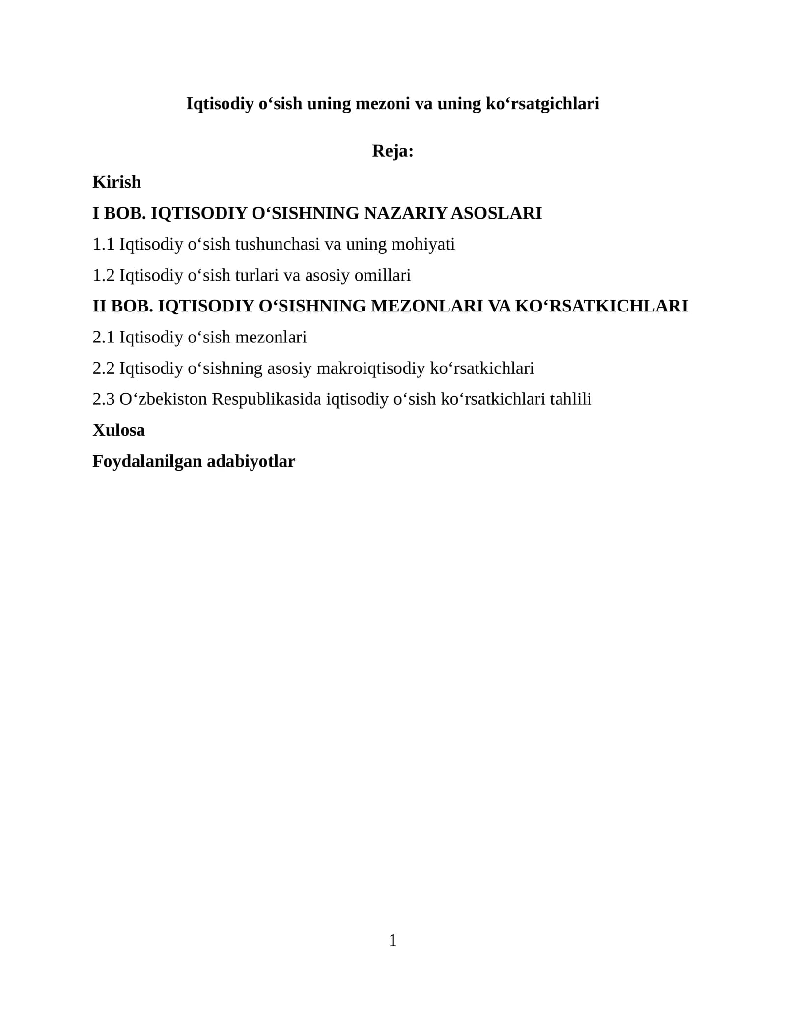 Iqtisodiy oʻsish uning mezoni va uning koʻrsatkichlari