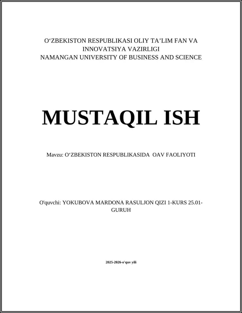 Oʻzbekiston Respublikasida OAV Faoliyoti