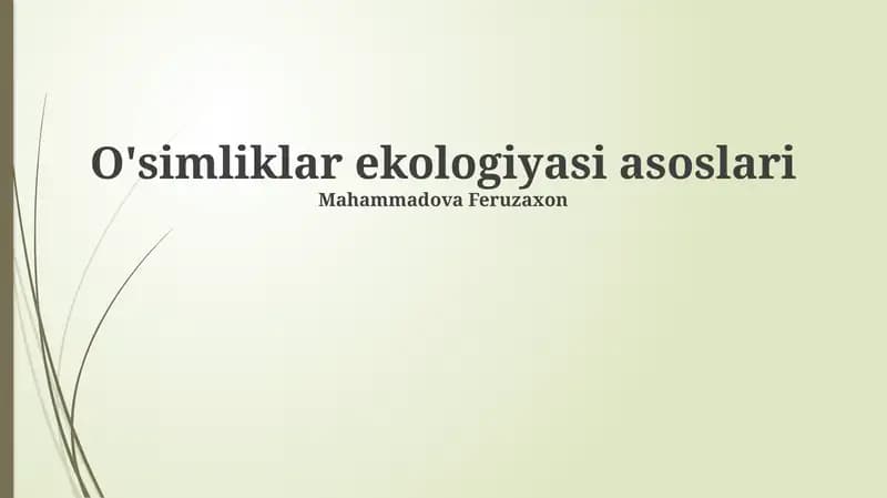O'simliklar ekologiyasi asoslari