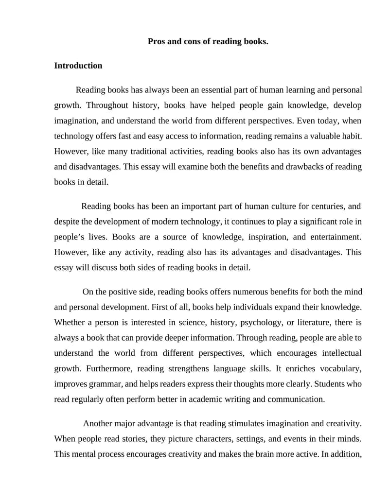 Pros and Cons of Reading Books