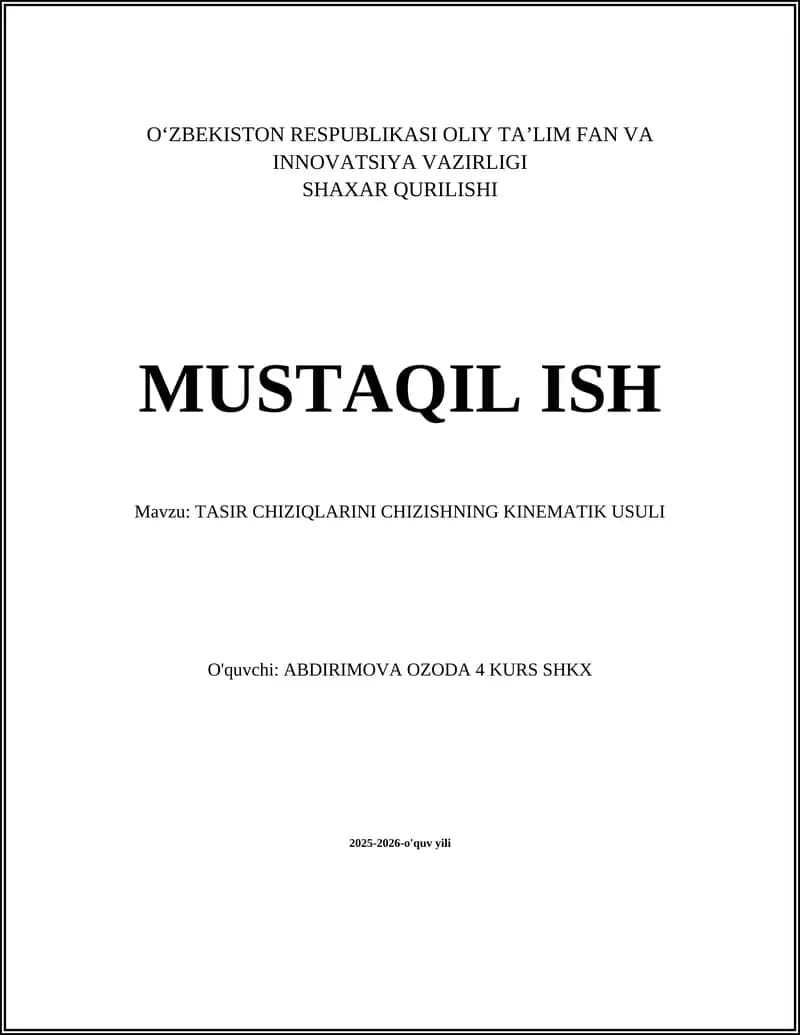 TASIR CHIZIQLARINI CHIZISHNING KINEMATIK USULI