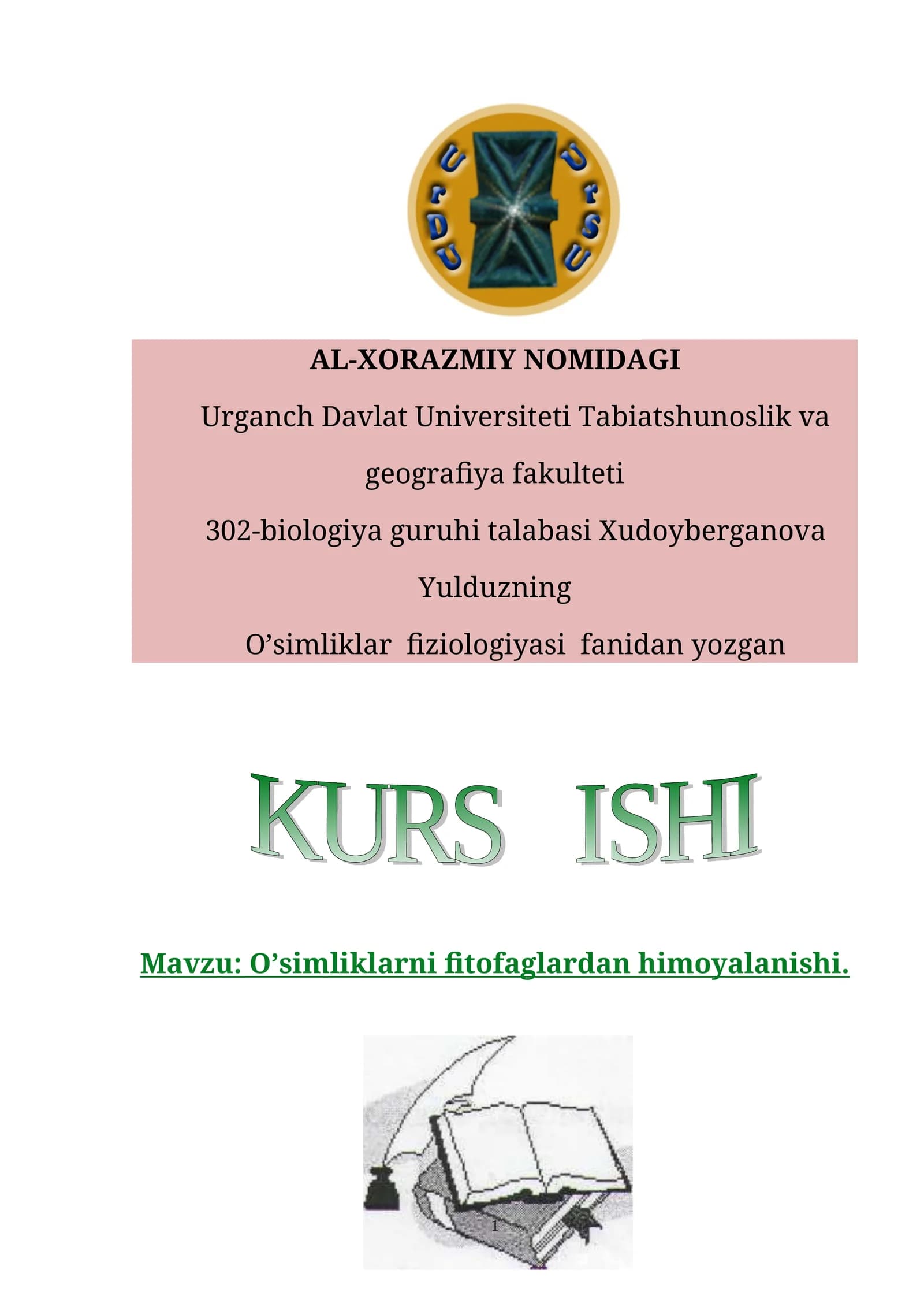 O’simliklar fiziologiyasi fanidan yozgan KURS ISHI