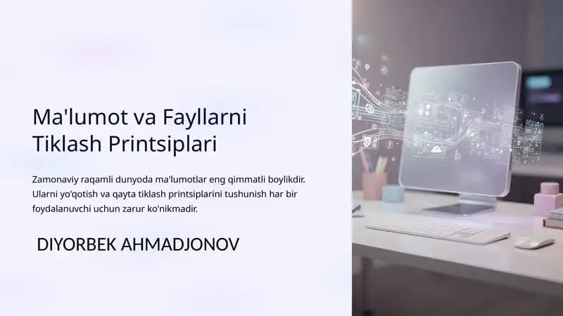 Ma'lumot va Fayllarni Tiklash Printsiplari
