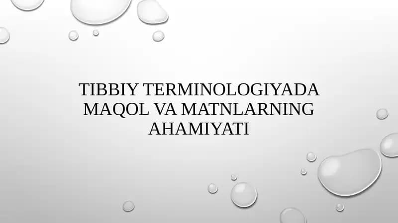 tibbiy terminologiyada maqol va matnlarning ahamiyati