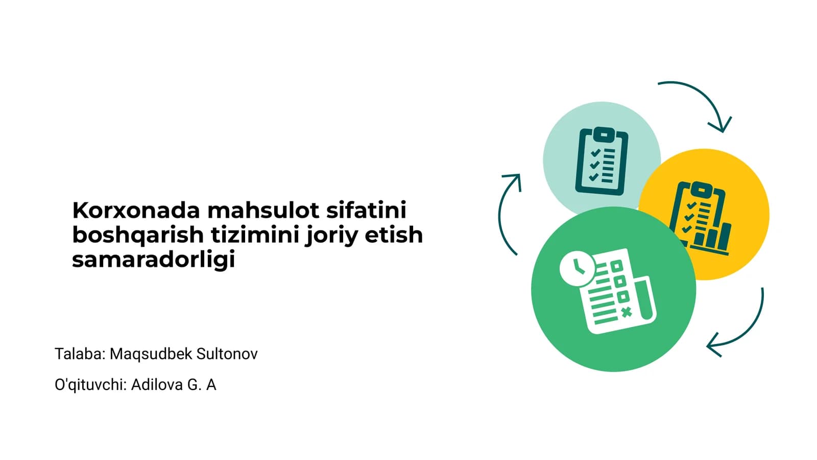 Mahsulot sifatini boshqarish tizimini joriy etish samaradorligi