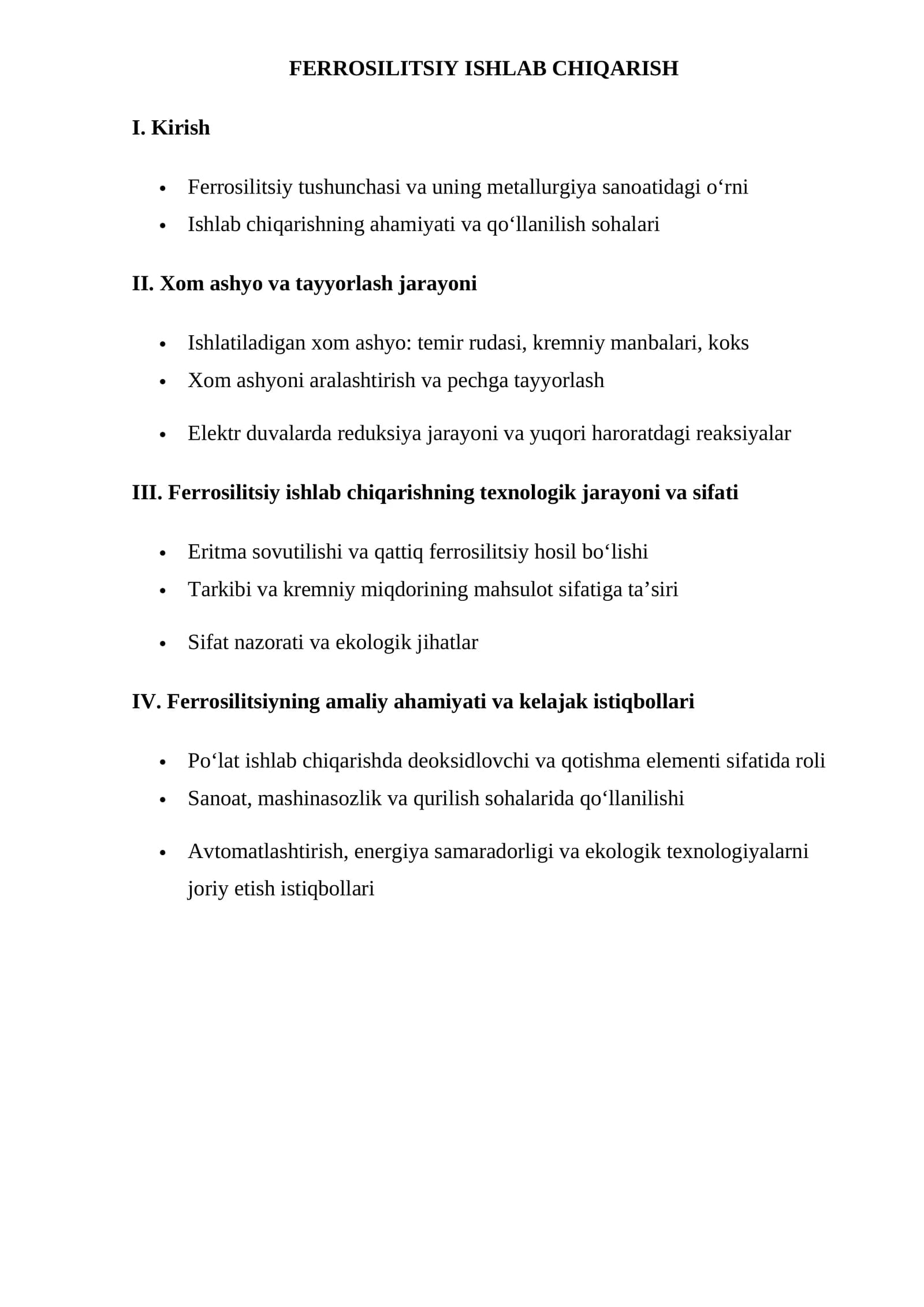 FERROSILITSIY ISHLAB CHIQARISH