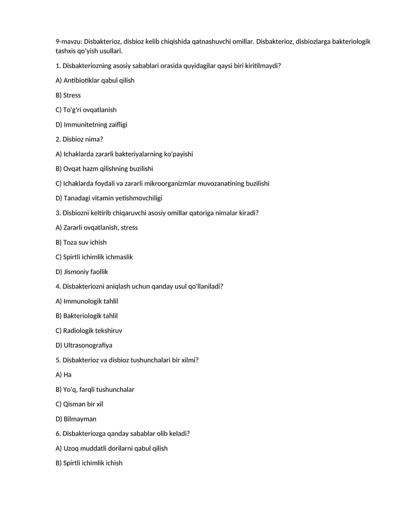Disbakterioz, disbioz kelib chiqishida qatnashuvchi omillar. Disbakterioz, disbiozlar