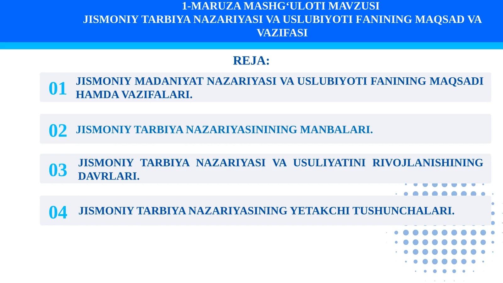 JISMONIY TARBIYA NAZARIYASI VA USLUBIYOTI FANINING MAQSAD VA VAZIFASI