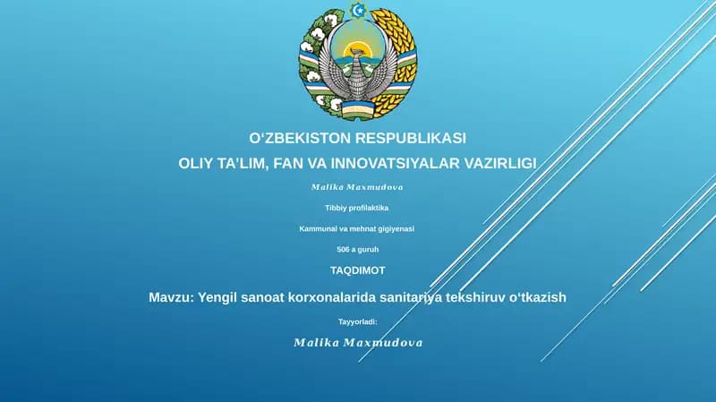 Yengil sanoat korxonalarida sanitariya tekshiruv oʻtkazish