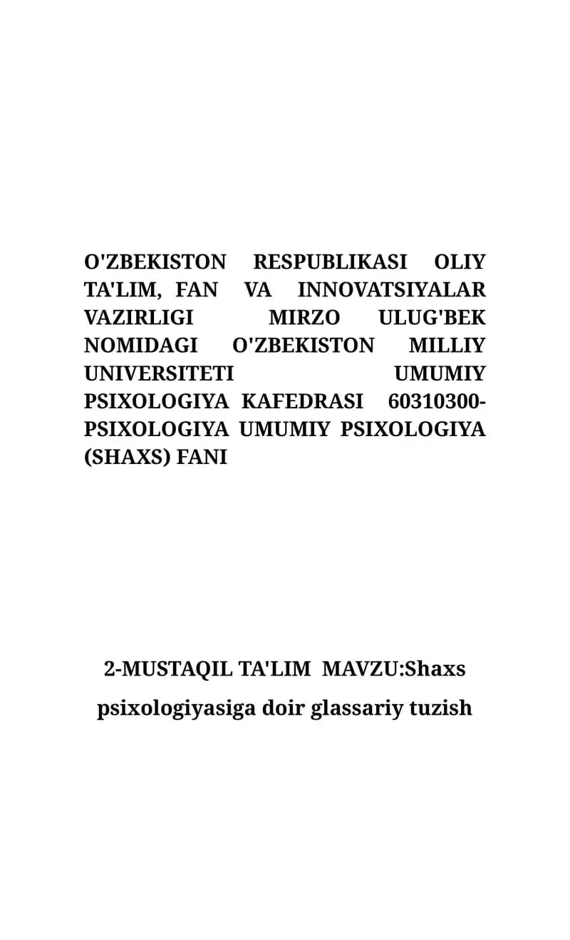 Shaxs psixologiyasiga doir glassariy tuzish