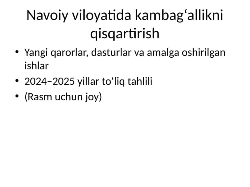 Navoiyda kambagʻalikni qisqartirish