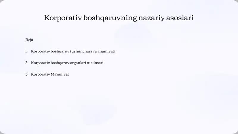 Korporativ boshqaruvning nazariyasoslari