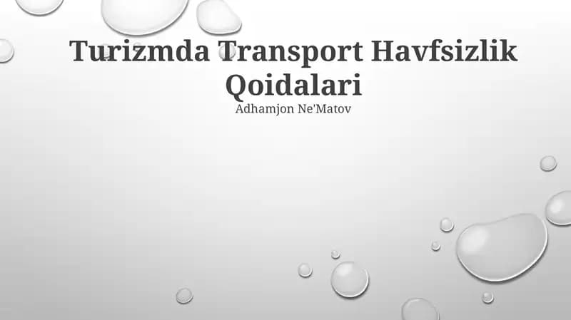Turizmda Transport Havfsizlik Qoidalari