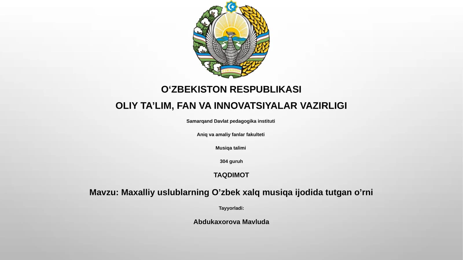 Maxalliy uslublarning O’zbek xalq musiqa ijodida tutgan o’rni