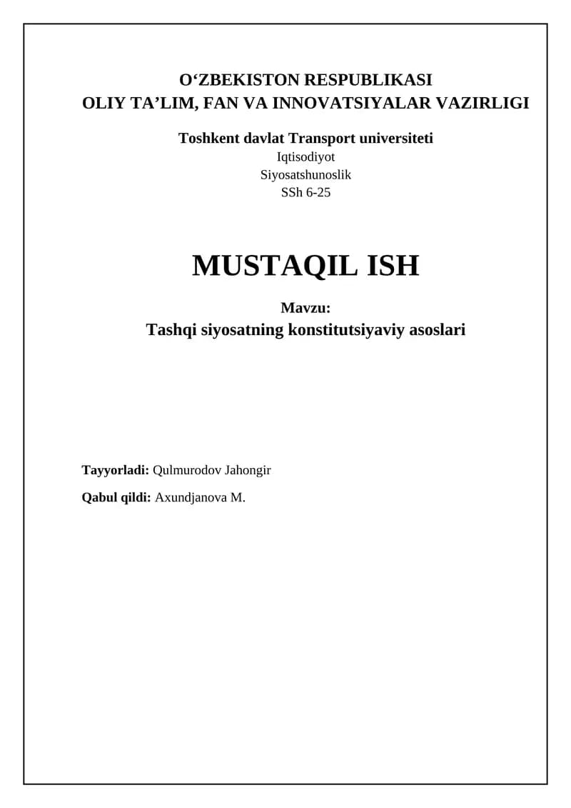 Tashqi siyosatning konstitutsiyaviy asoslari