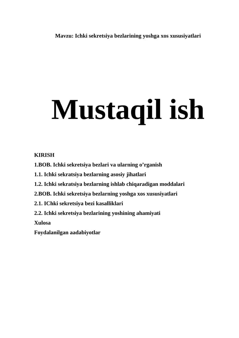 Ichki sekretsiya bezlarining yoshga xos xususiyatlari
