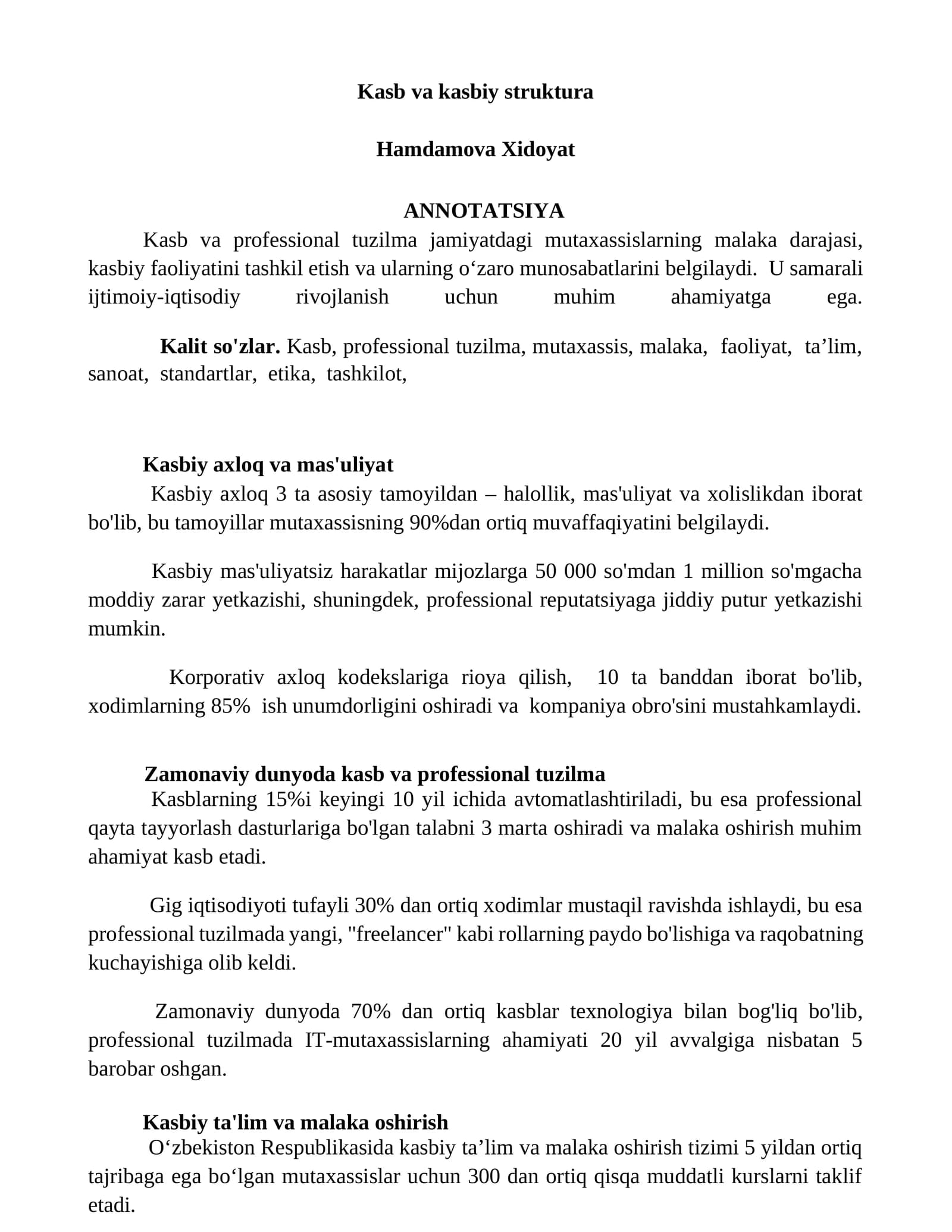 Kasb va kasbiy struktura