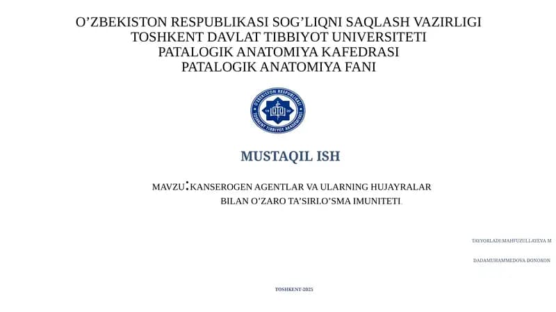 Kanserogen agentlar va ularning hujayralar bilan o'zaro ta'siri.
