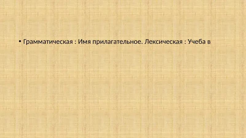 Грамматическая: Имя прилагательное. Лексическая: Учеба