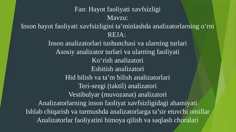 Inson hayot faoliyati xavfsizligini ta’minlash