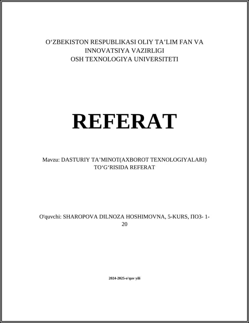 Dasturiy ta'minotning turlari