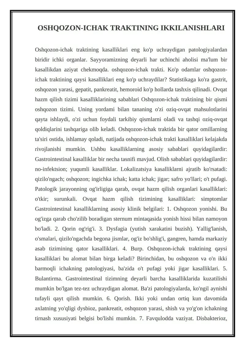 Oshqozon-ichak traktining Ikkilanishlari