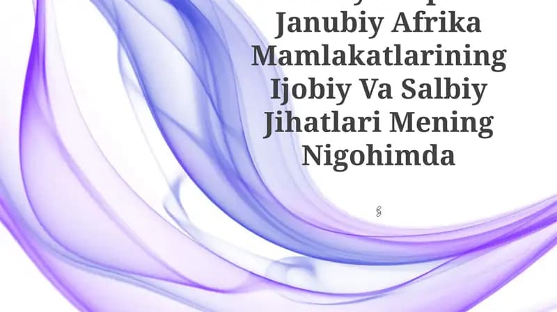 Shimoliy Tropik Va Janubiy Afrika Mamlakatlarining Ijobiy Va Salbiy Jihatlari