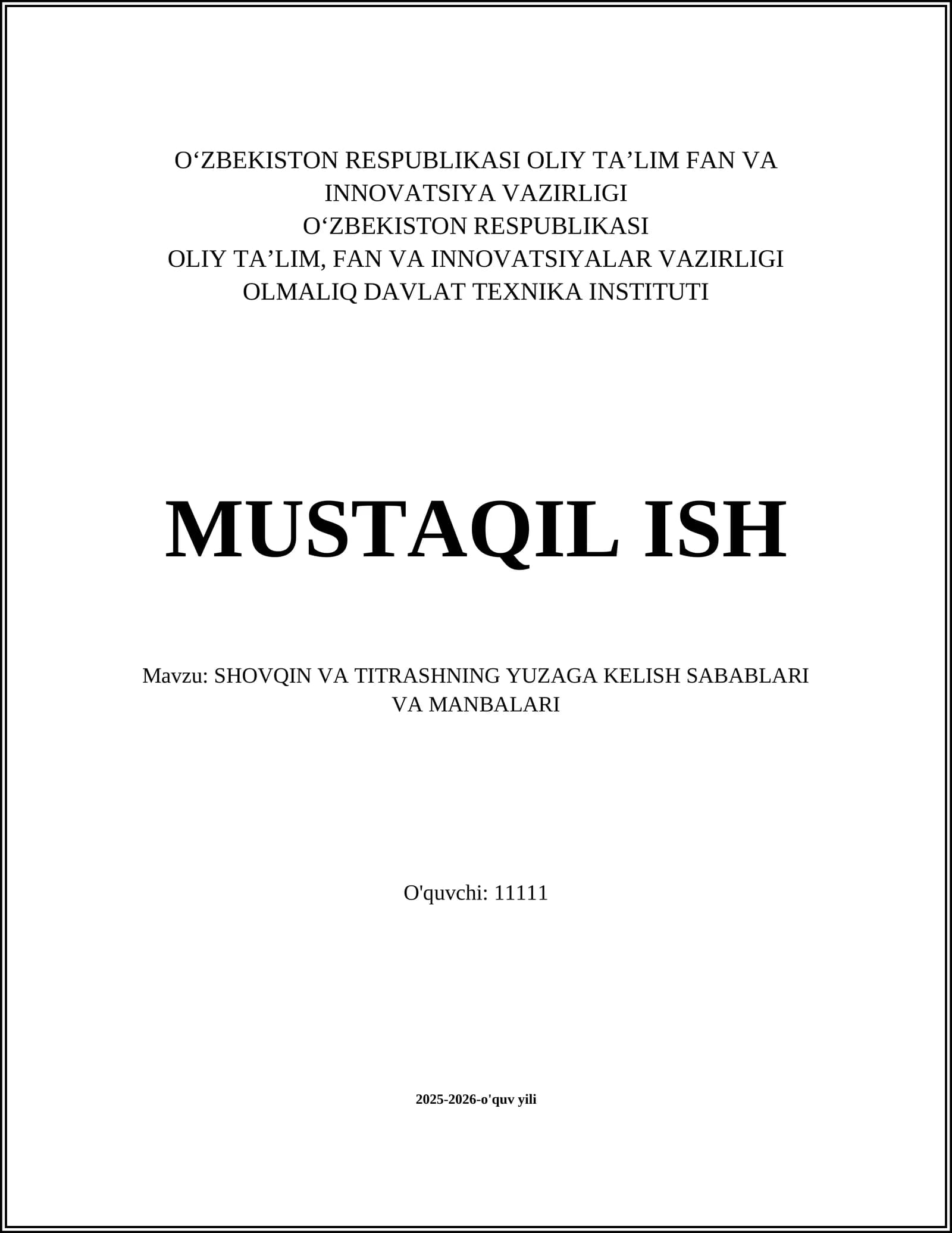 SHOVQIN VA TITRASHNING YUZAGA KELISH SABABLARI VA MANBALARI