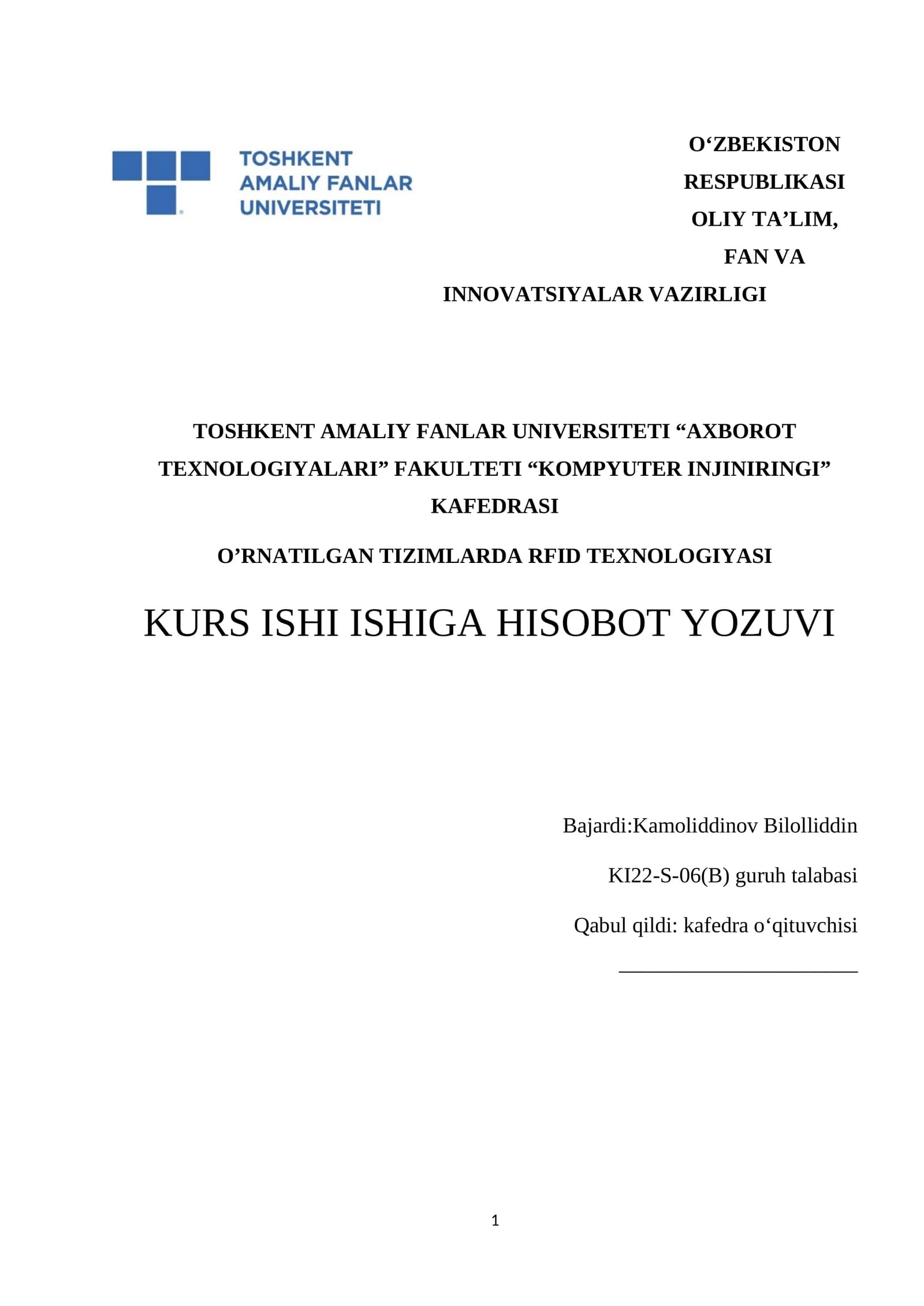 TIZIMLARDA RFID TEXNOLOGIYASI