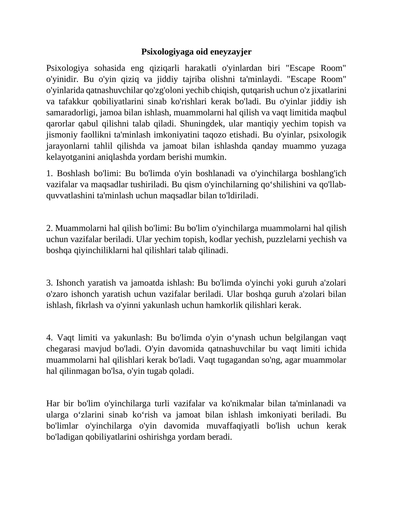 Psixologiyaga oid eneyzayjer