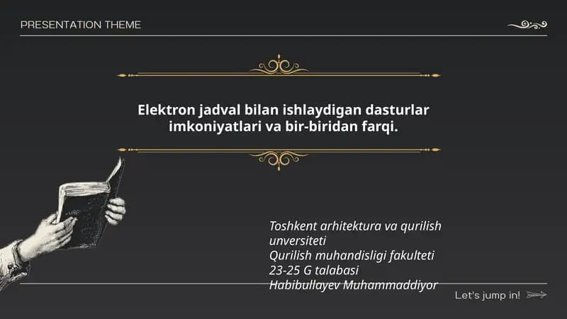 Elektron jadval bilan ishlaydigan dasturlar imkoniyatlari va bir-biridan farqi
