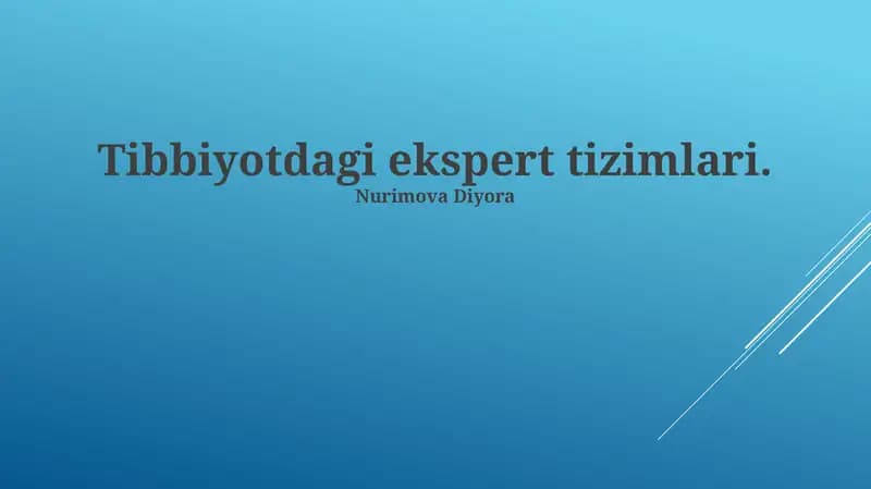 Tibbiy Ekspert Tizimlarining Qo‘llanilishi