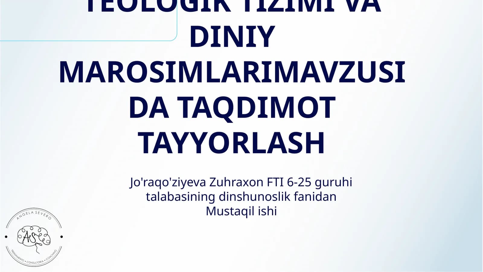 ZARDUSHTIYLIKNING TEOLOGIK TIZIMI VA DINIY MAROSIMLARIMAVZUSIDA TAQDIMOT TAYYORLASH