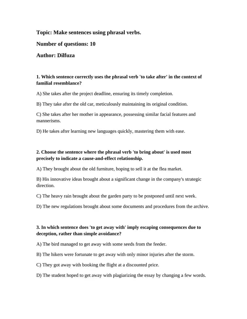 Make sentences using phrasal verbs