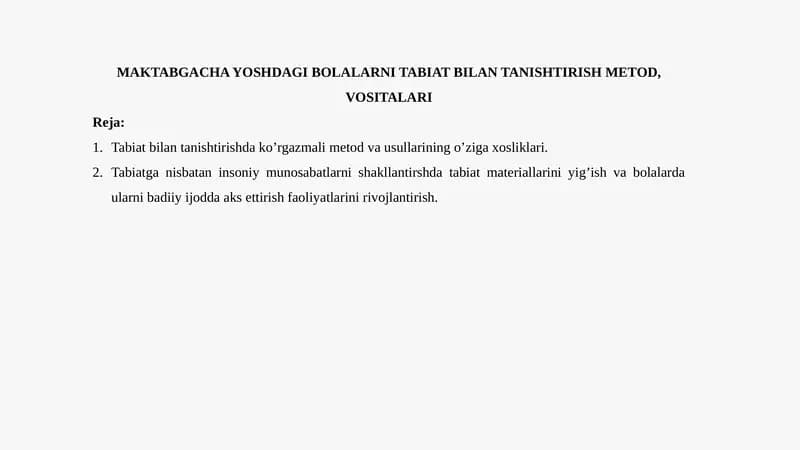Bolalarni Tabiat Bilan Tanishtirish Metod, Vositalari