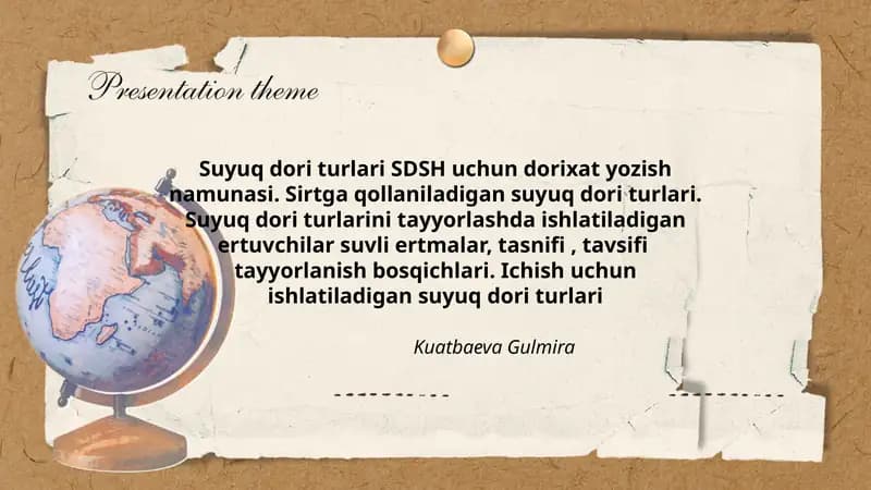 Suyuq dori turlari SDSH uchun dorixat yozish namunasi