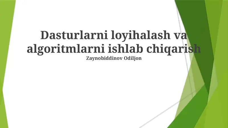 Dastur Loyihalash va Algoritmlarni Ishlab Chiqishga Kirish