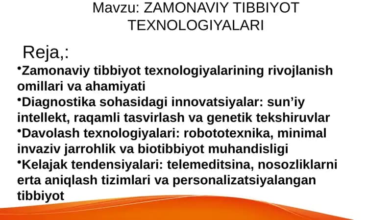 ZAMONAVIY TIBBIYOT TEXNOLOGIYALARI