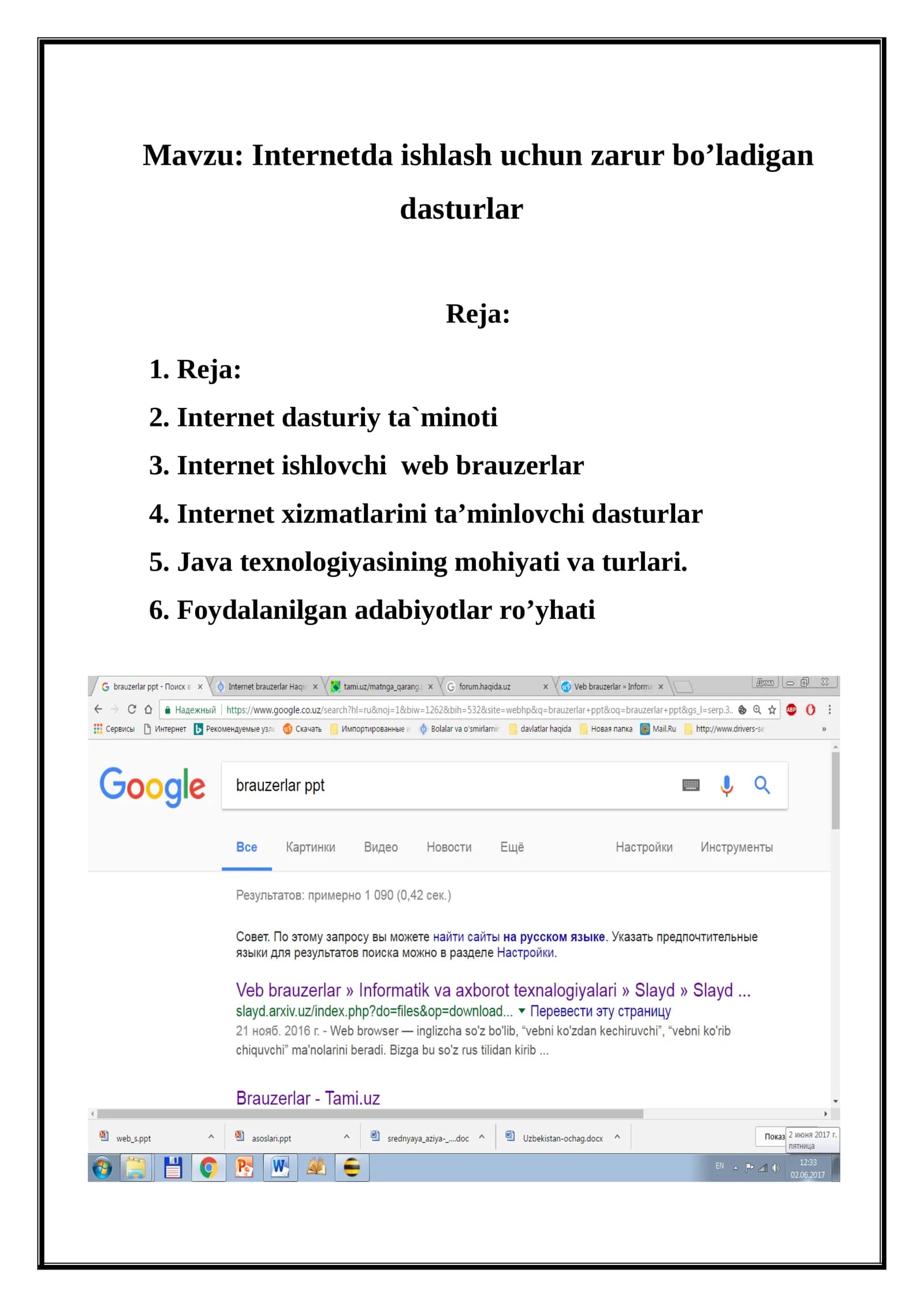 Internetda ishlash uchun zarur bo’ladigan dasturlar