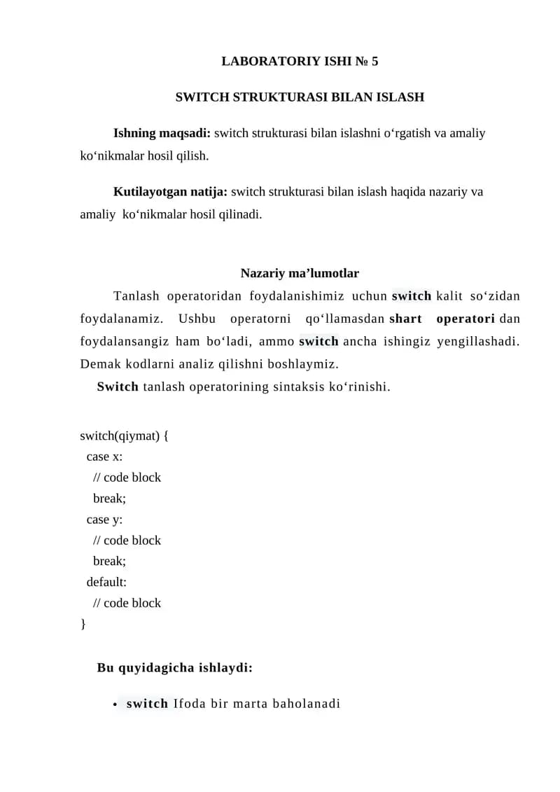 SWITCH STRUKTURASI BILAN ISLASH